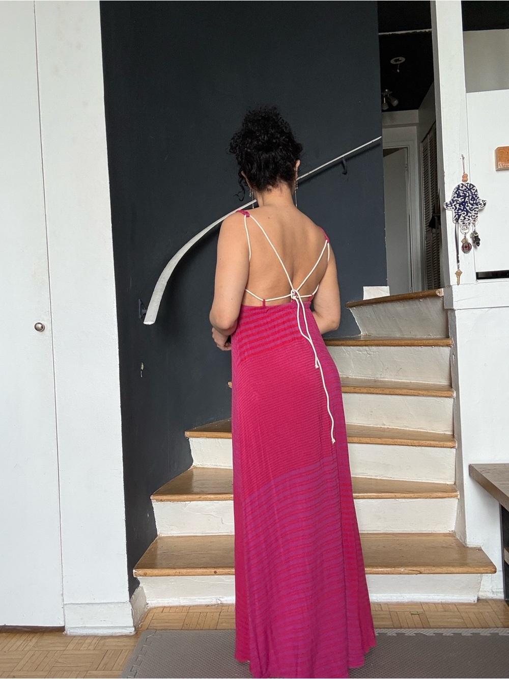 🇧🇷 Women’s Pink Strappy Back Maxi Dress Summer Ready. Size S made in Brazil